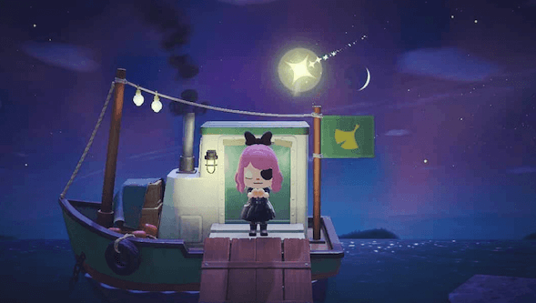 Redd's boat appears once a week in the hidden beach at the top of your island