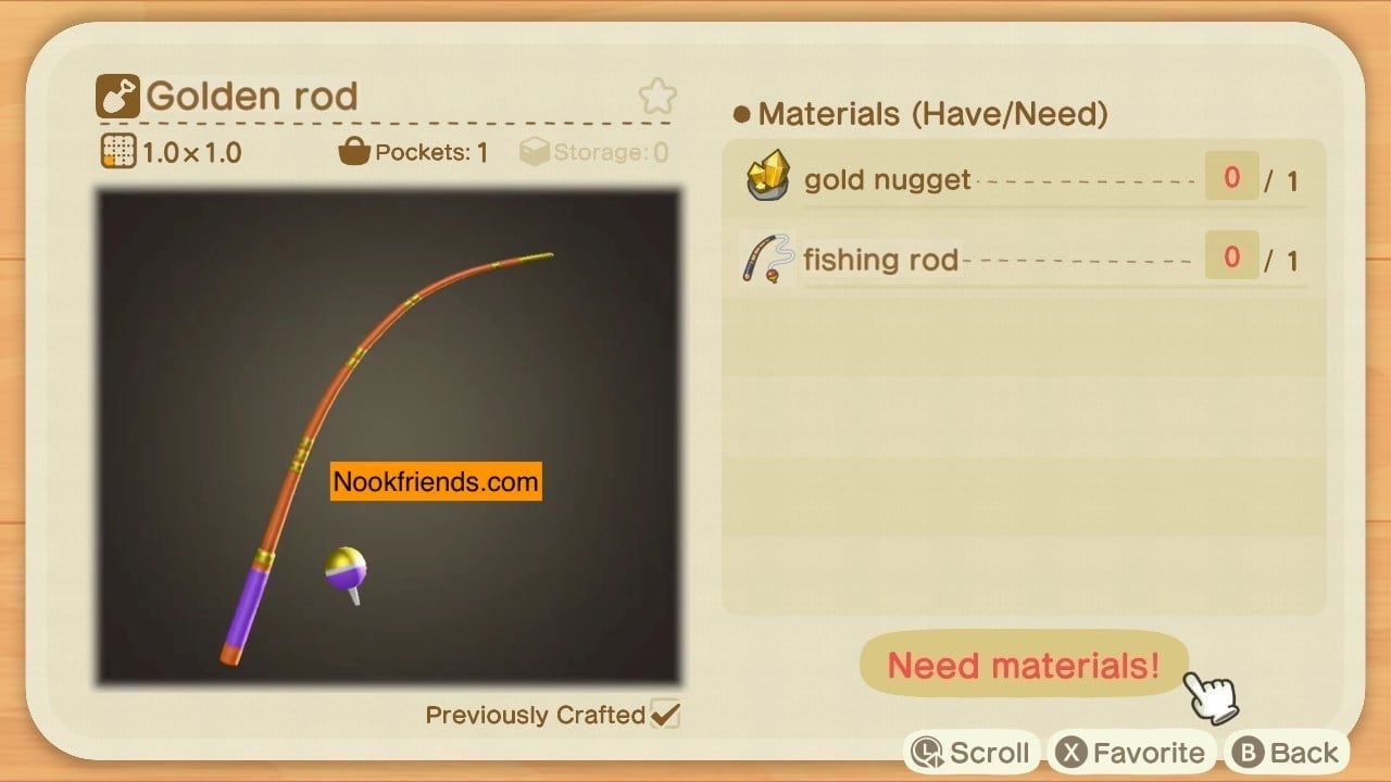 Receta de bricolaje de Caña de pescar dorada en Animal Crossing: New Horizons